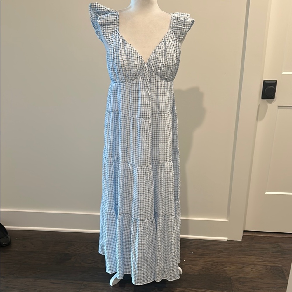 THML Blue and White Gingham Midi Dress